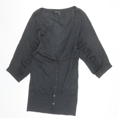 Warehouse Women’s Black V-Neck 3/4 Sleeve Button Cardigan UK 8