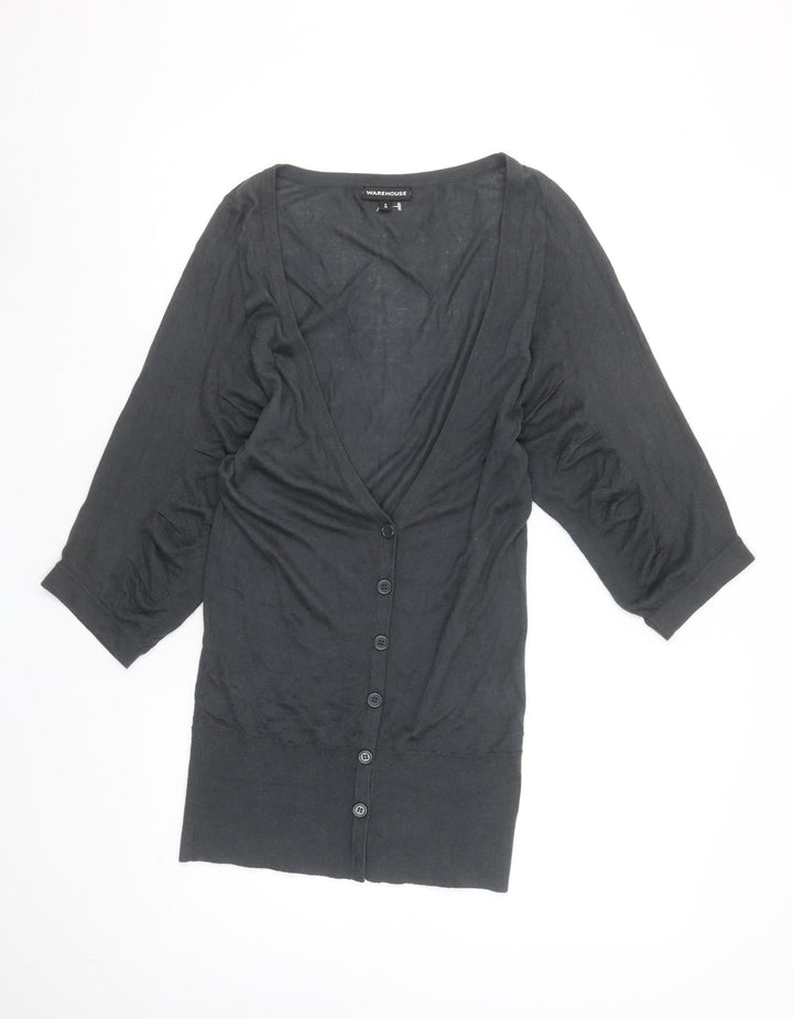 Warehouse Women’s Black V-Neck 3/4 Sleeve Button Cardigan UK 8