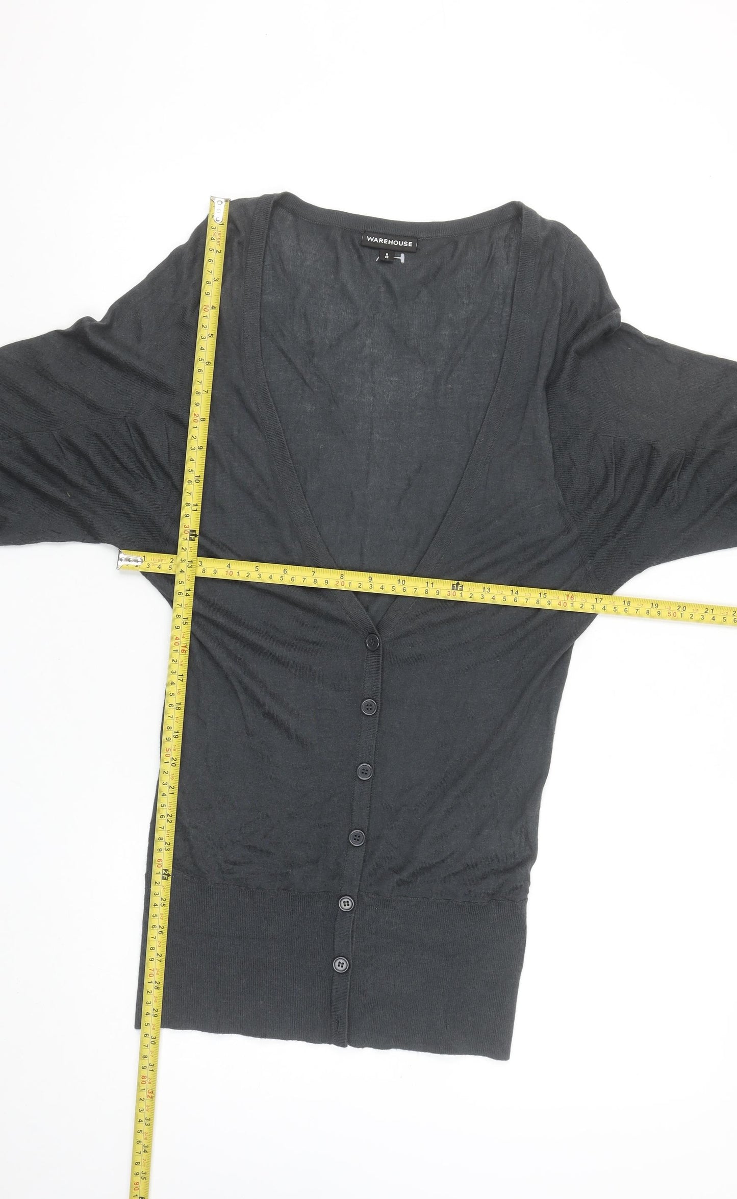 Warehouse Women’s Black V-Neck 3/4 Sleeve Button Cardigan UK 8