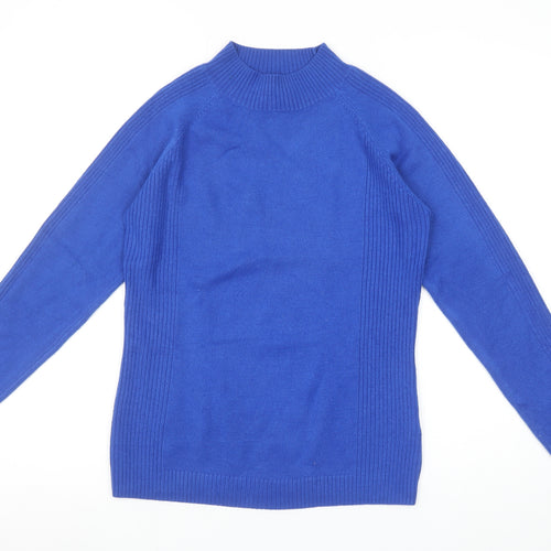 Bassini Women's Blue Mock Neck Long Sleeve Pullover Jumper Size S