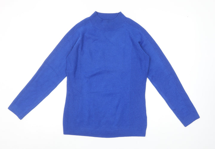 Bassini Women's Blue Mock Neck Long Sleeve Pullover Jumper Size S