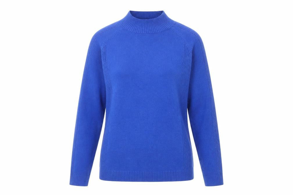 Front view of Bassini Women's Blue Mock Neck Long Sleeve jumper, size S