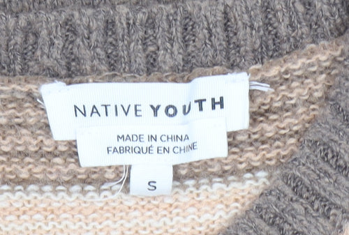 Native Youth Women’s Beige Striped Sleeveless Knit Tank Dress Size S