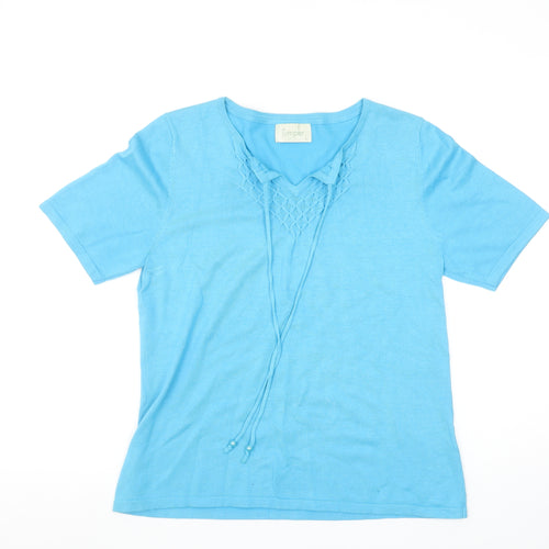 Jumper Womens Blue V-Neck Knit Short Sleeve T-Shirt Size L