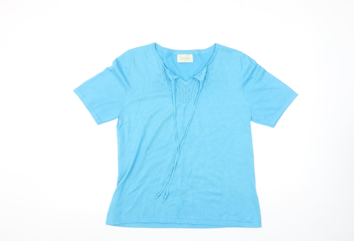 Jumper Womens Blue V-Neck Knit Short Sleeve T-Shirt Size L