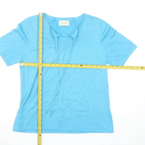 Jumper Womens Blue V-Neck Knit Short Sleeve T-Shirt Size L