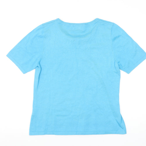 Jumper Womens Blue V-Neck Knit Short Sleeve T-Shirt Size L