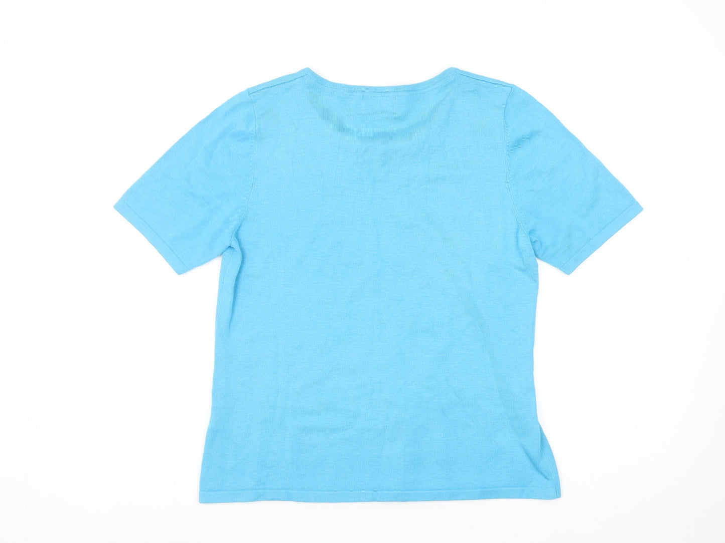 Jumper Womens Blue V-Neck Knit Short Sleeve T-Shirt Size L