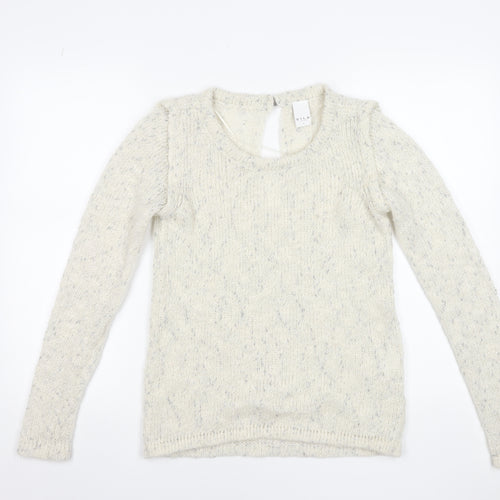 Vila Women’s Ivory Chunky-Knit Glitter Long Sleeve Pullover Jumper Size S