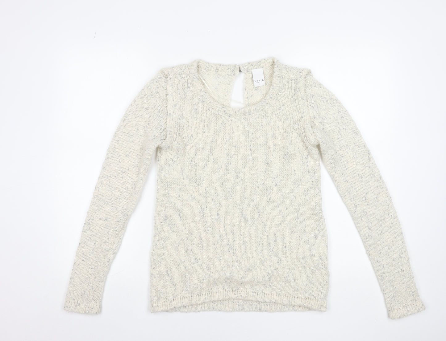 Vila Women’s Ivory Chunky-Knit Glitter Long Sleeve Pullover Jumper Size S