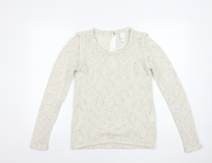 Vila Women’s Ivory Chunky-Knit Glitter Long Sleeve Pullover Jumper Size S