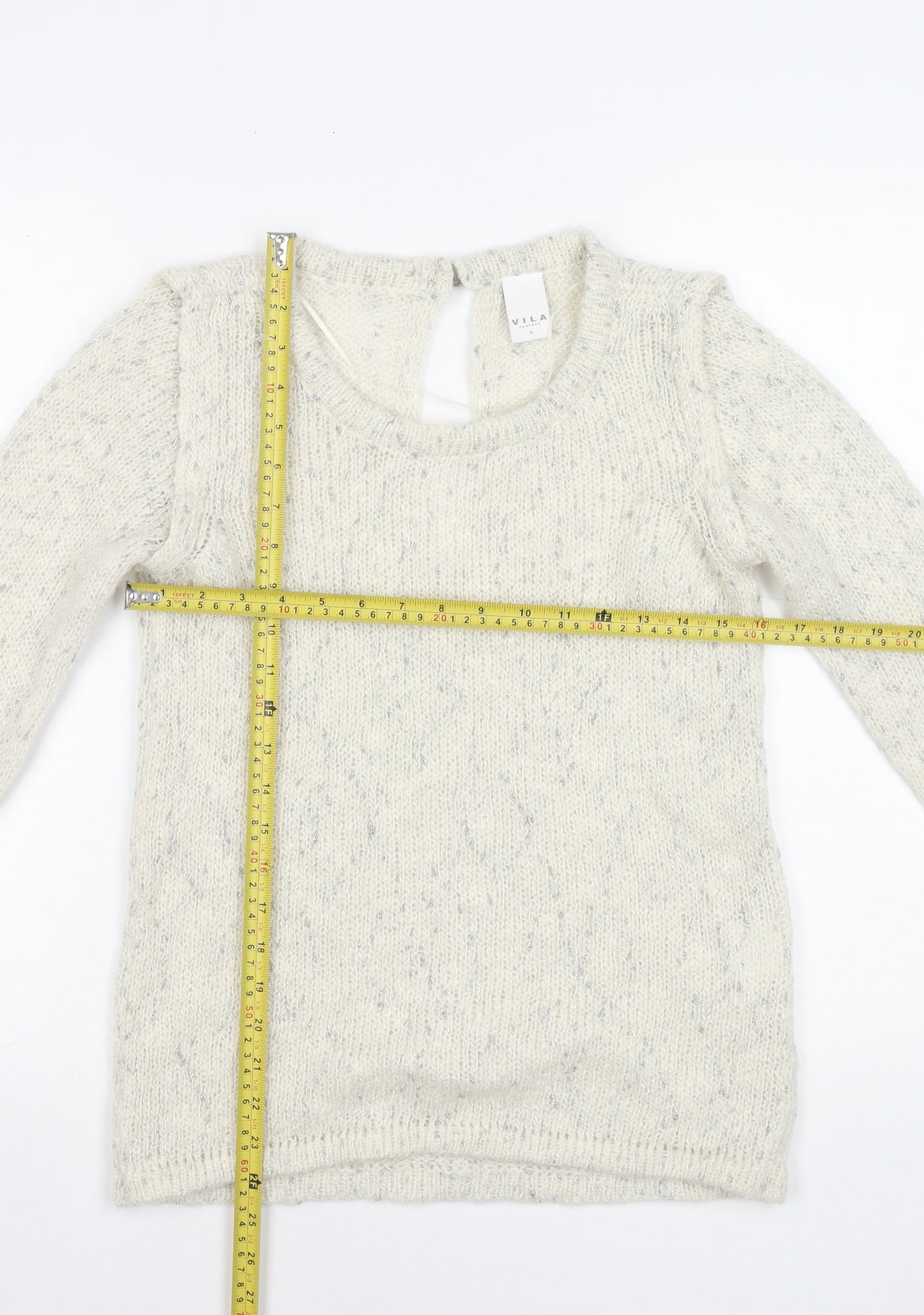 Vila Women’s Ivory Chunky-Knit Glitter Long Sleeve Pullover Jumper Size S