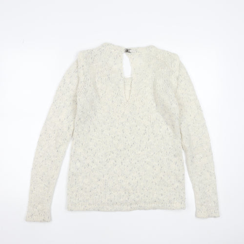 Vila Women’s Ivory Chunky-Knit Glitter Long Sleeve Pullover Jumper Size S
