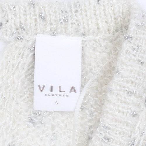 Vila Women’s Ivory Chunky-Knit Glitter Long Sleeve Pullover Jumper Size S