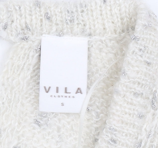 Vila Women’s Ivory Chunky-Knit Glitter Long Sleeve Pullover Jumper Size S
