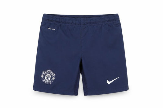 Front view of Nike boys’ navy manchester united dri-fit athletic shorts, size 8-10, years