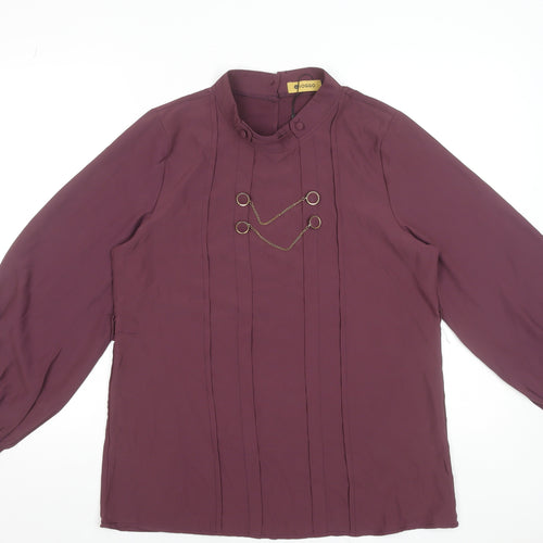 Voggo Women’s Purple High Neck Button Chain Tunic Blouse Size M