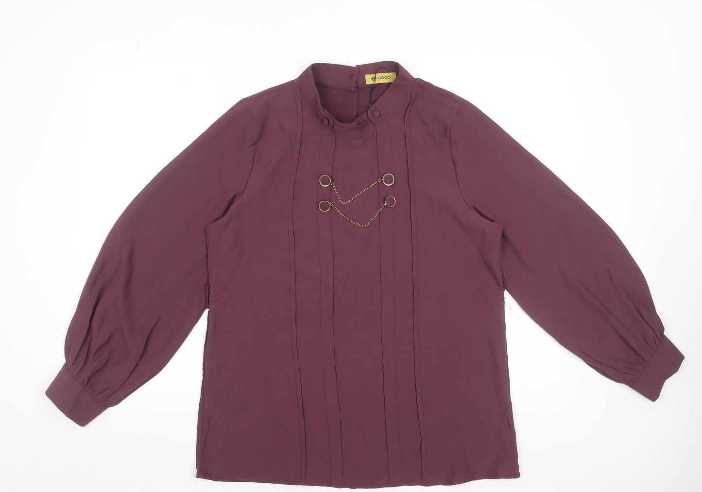 Voggo Women’s Purple High Neck Button Chain Tunic Blouse Size M