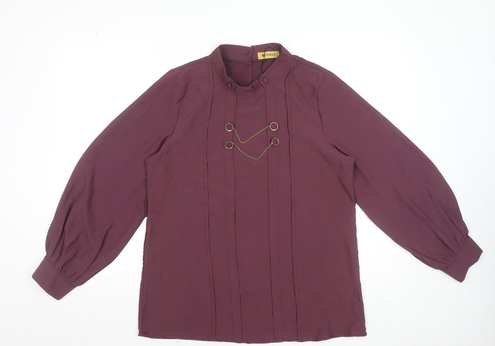 Voggo Women’s Purple High Neck Button Chain Tunic Blouse Size M