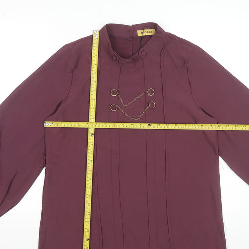 Voggo Women’s Purple High Neck Button Chain Tunic Blouse Size M