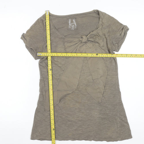 Zara Women Brown Bow Detail Short Sleeve Cotton T-Shirt Size M