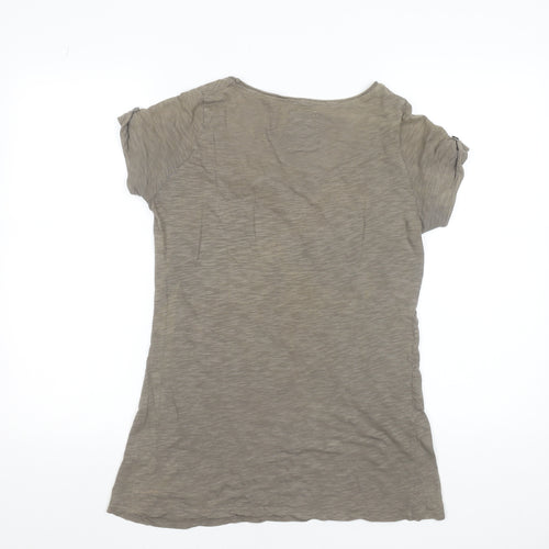 Zara Women Brown Bow Detail Short Sleeve Cotton T-Shirt Size M