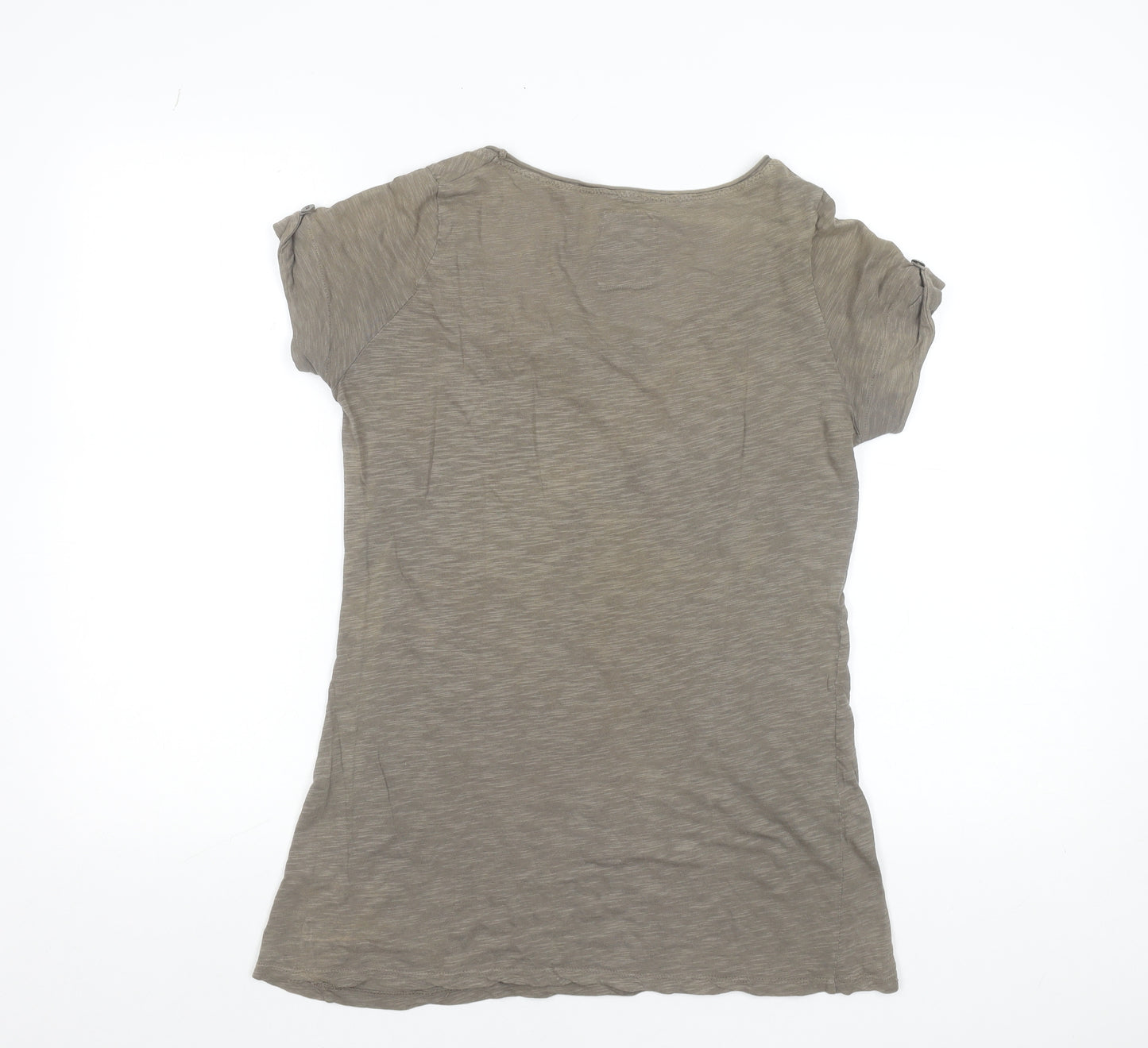 Zara Women Brown Bow Detail Short Sleeve Cotton T-Shirt Size M