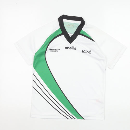 O'Neills Boys White Green LGFA Jersey 9-10 Years V-Neck Sports T-Shirt