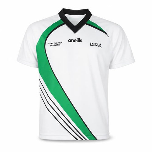 O'Neills Boys White Green LGFA Jersey 9-10 Years V-Neck Sports T-Shirt