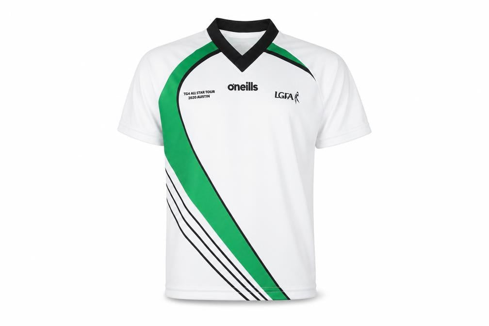 O'Neills Boys White Green LGFA Jersey 9-10 Years V-Neck Sports T-Shirt