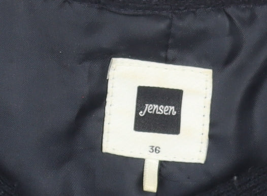 Jensen Womens Blue Tweed Collarless Biker Jacket Size 8