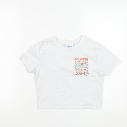 The Smurfs Womens White Cropped T-Shirt S Cartoon Graphic Top