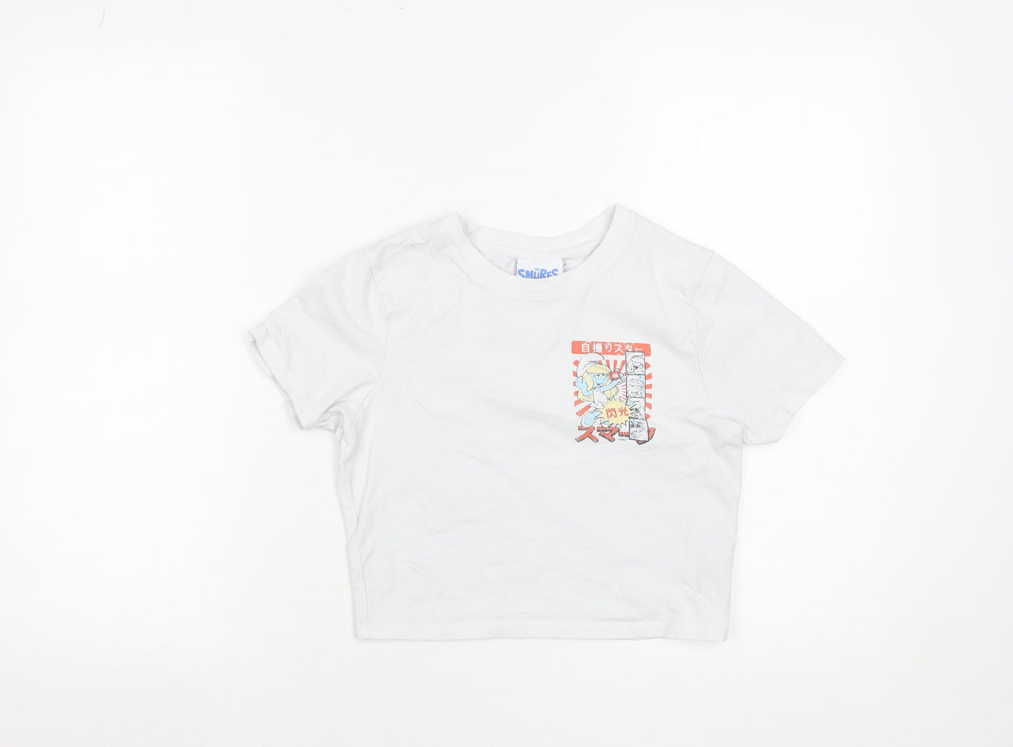 The Smurfs Womens White Cropped T-Shirt S Cartoon Graphic Top
