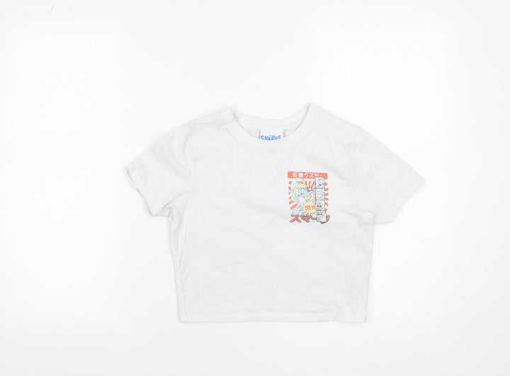The Smurfs Womens White Cropped T-Shirt S Cartoon Graphic Top