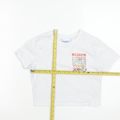 The Smurfs Womens White Cropped T-Shirt S Cartoon Graphic Top