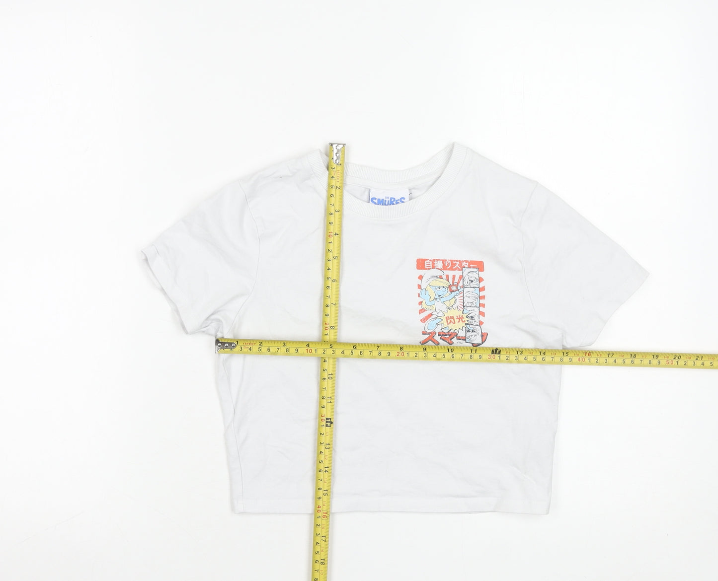 The Smurfs Womens White Cropped T-Shirt S Cartoon Graphic Top