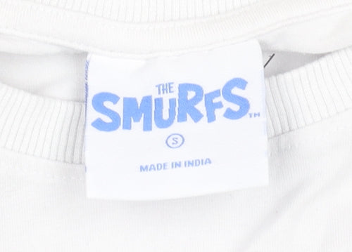 The Smurfs Womens White Cropped T-Shirt S Cartoon Graphic Top