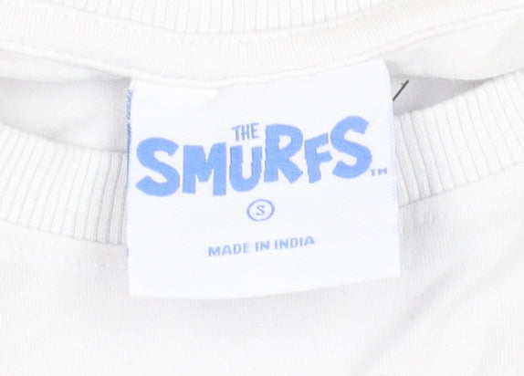 The Smurfs Womens White Cropped T-Shirt S Cartoon Graphic Top