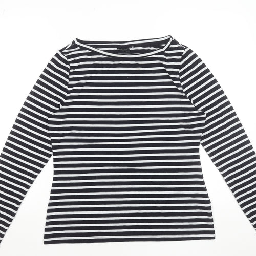 ASOS DESIGN Women’s Black White Striped Boat Neck Long Sleeve T-Shirt Size 14