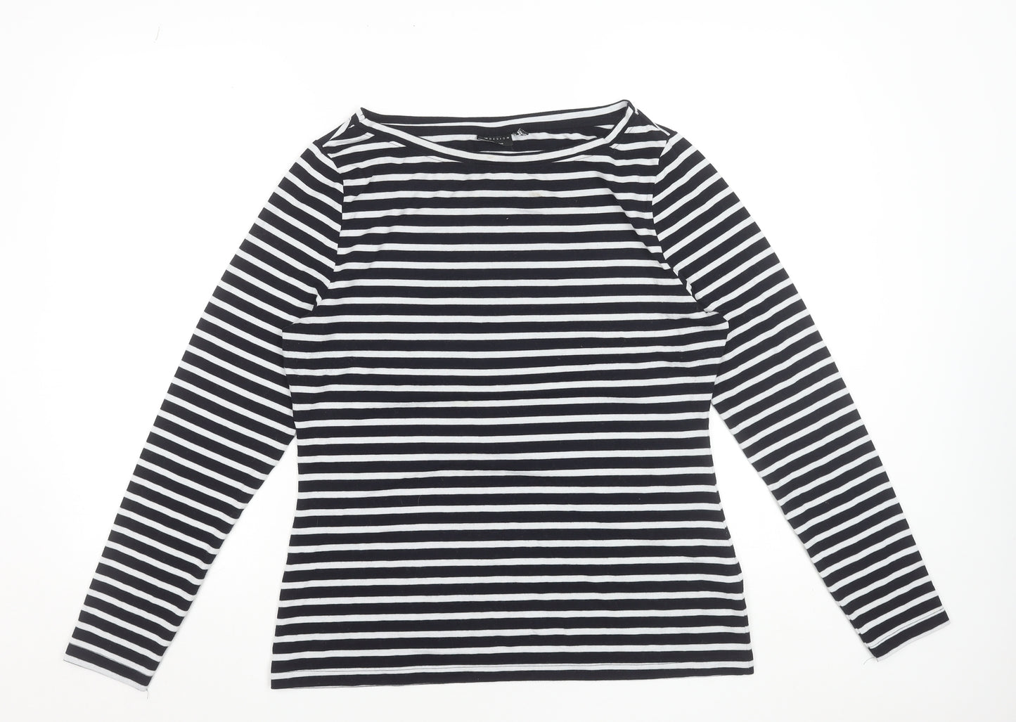 ASOS DESIGN Women’s Black White Striped Boat Neck Long Sleeve T-Shirt Size 14