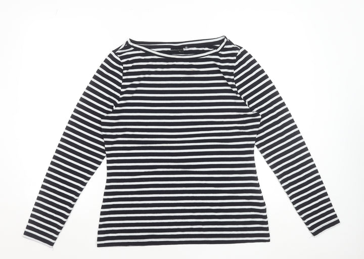 ASOS DESIGN Women’s Black White Striped Boat Neck Long Sleeve T-Shirt Size 14
