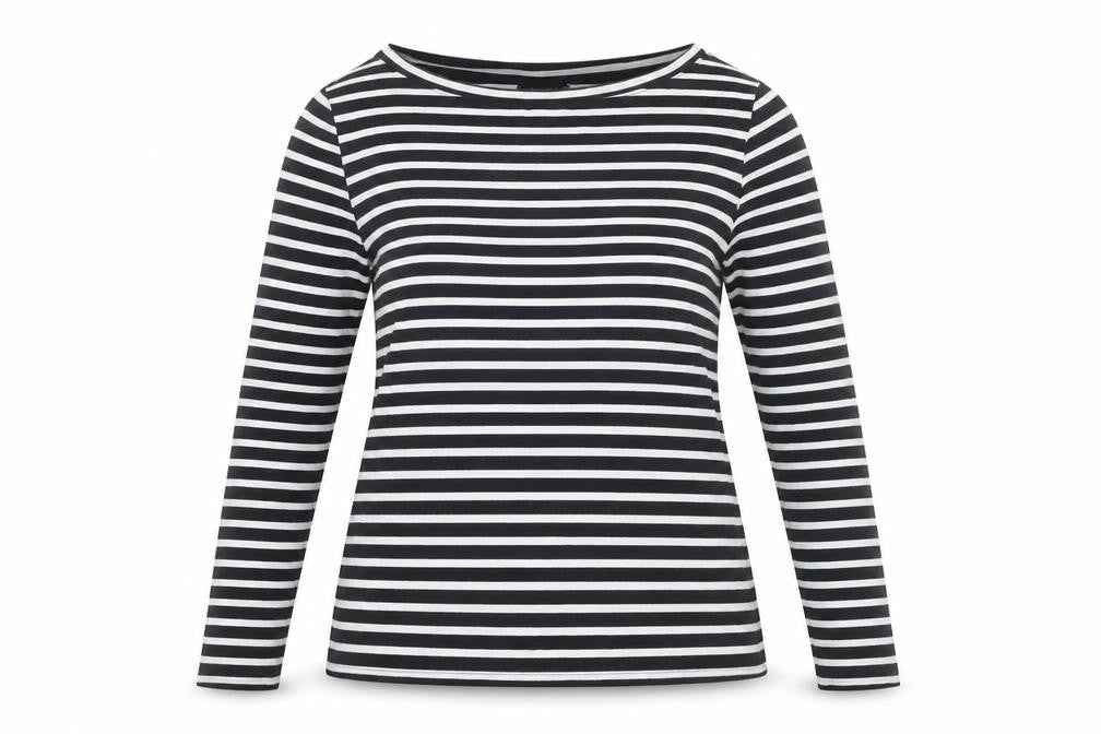 ASOS DESIGN Women’s Black White Striped Boat Neck Long Sleeve T-Shirt Size 14