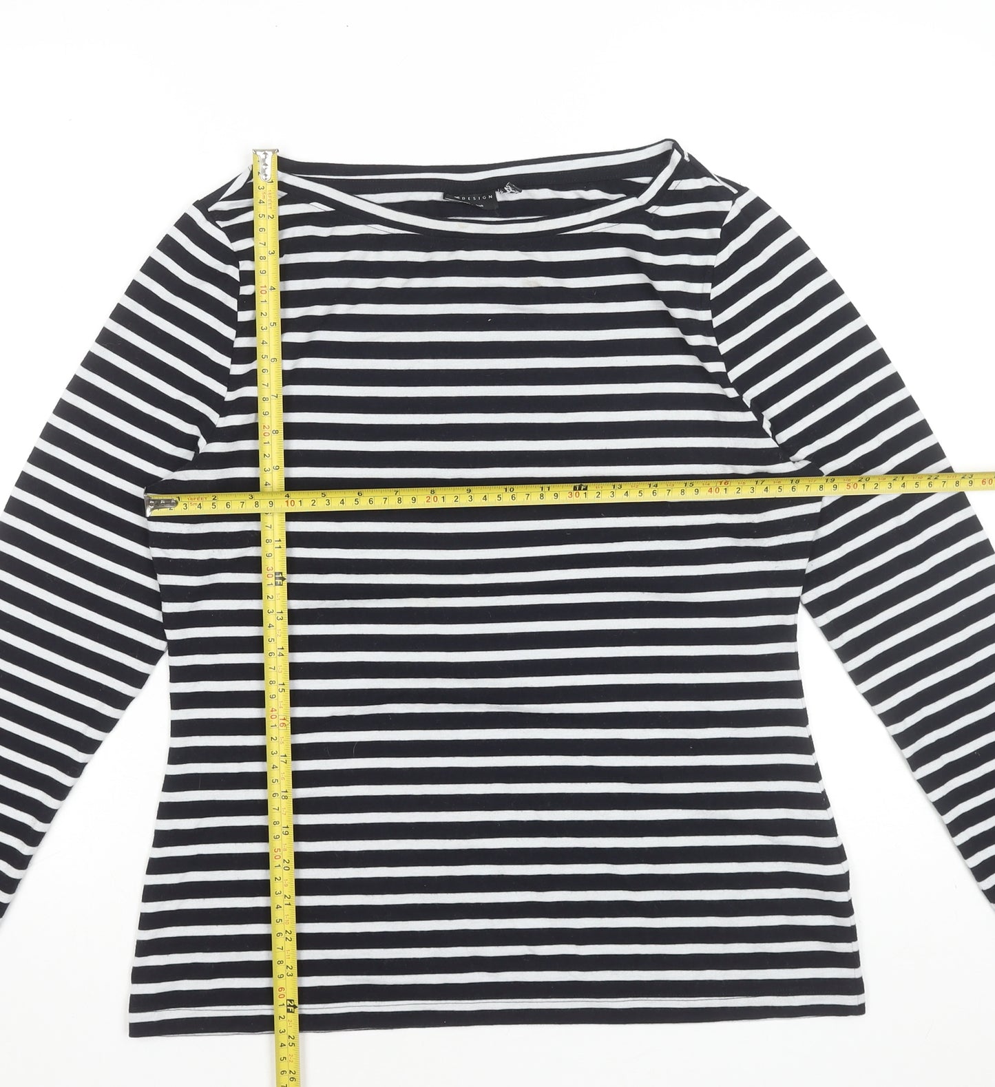 ASOS DESIGN Women’s Black White Striped Boat Neck Long Sleeve T-Shirt Size 14