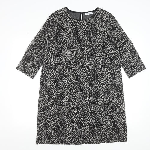 Gallery Women Black Leopard Print Shift Dress Size 16 3/4 Sleeve