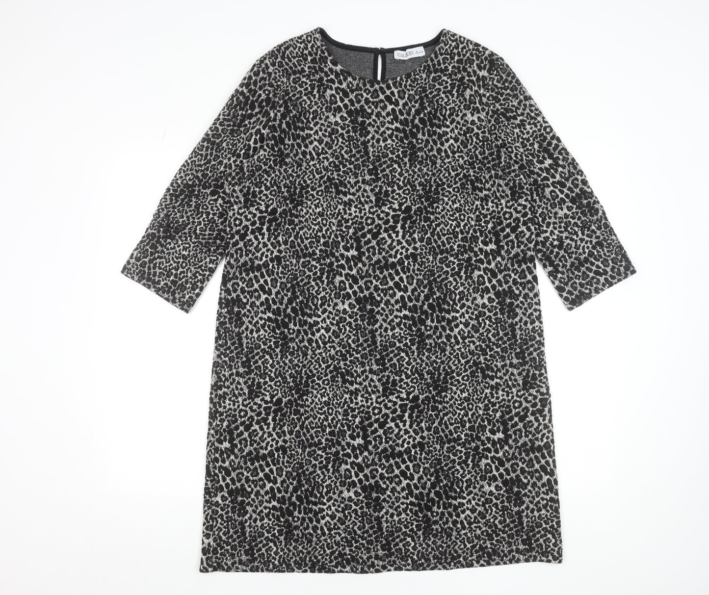 Gallery Women Black Leopard Print Shift Dress Size 16 3/4 Sleeve