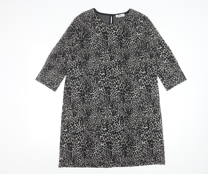 Gallery Women Black Leopard Print Shift Dress Size 16 3/4 Sleeve