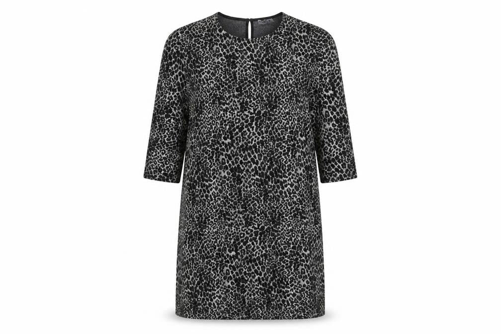 Gallery Women Black Leopard Print Shift Dress Size 16 3/4 Sleeve