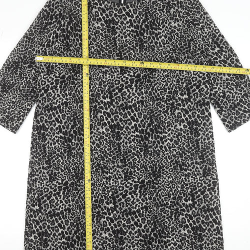 Gallery Women Black Leopard Print Shift Dress Size 16 3/4 Sleeve