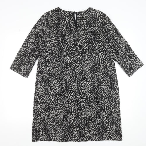 Gallery Women Black Leopard Print Shift Dress Size 16 3/4 Sleeve