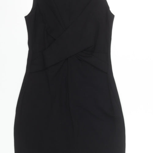 Topshop Women’s Black Sheath Sleeveless Ruched Knee Length Dress Size 8
